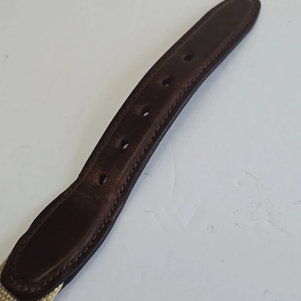 Docker's Woven Canvas Leather Tab Belt Brown Khaki Size 34